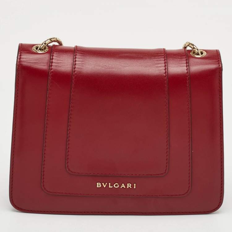 Pre Owned Bvlgari Serpenti Forever Small Burgundy Leather Chain Shoulder Bag