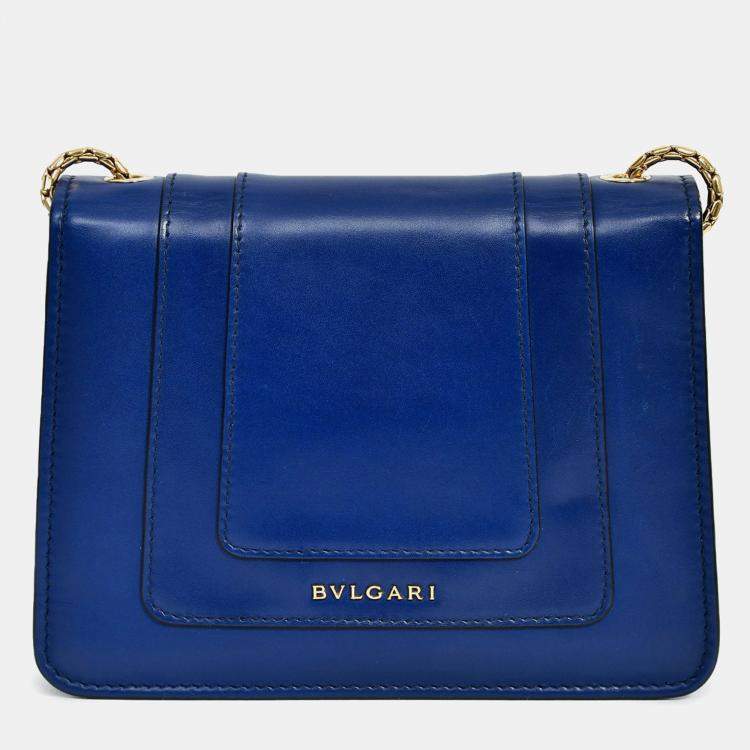 Pre Owned Bvlgari Blue Leather Serpenti Forever Small Crossbody Bag