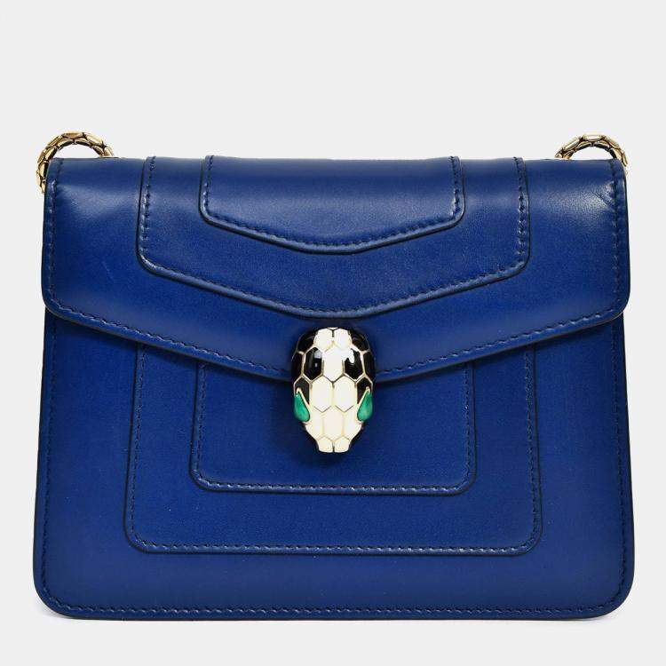 Pre Owned Bvlgari Blue Leather Serpenti Forever Small Crossbody Bag