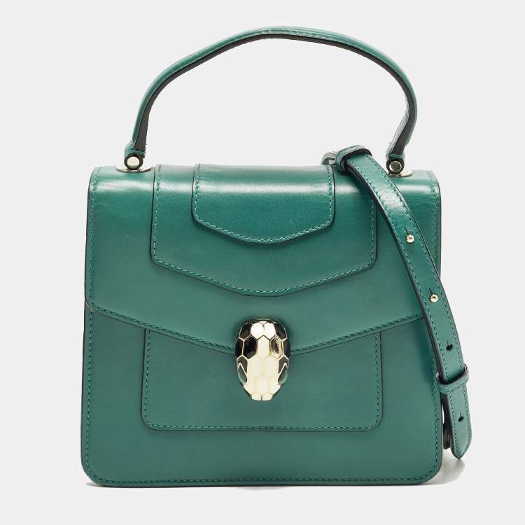 Pre Owned Bvlgari Serpenti Forever Green Leather Top Handle Bag