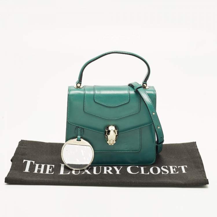 Pre Owned Bvlgari Serpenti Forever Green Leather Top Handle Bag