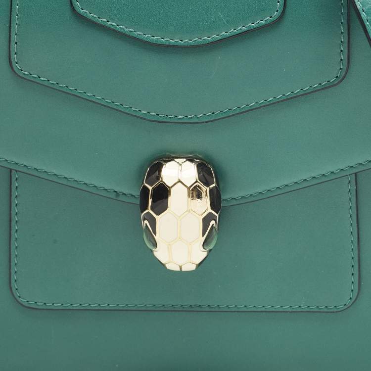Pre Owned Bvlgari Serpenti Forever Green Leather Top Handle Bag