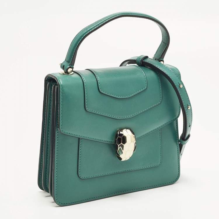 Pre Owned Bvlgari Serpenti Forever Green Leather Top Handle Bag