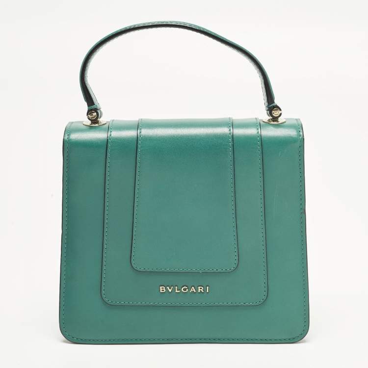 Pre Owned Bvlgari Serpenti Forever Green Leather Top Handle Bag