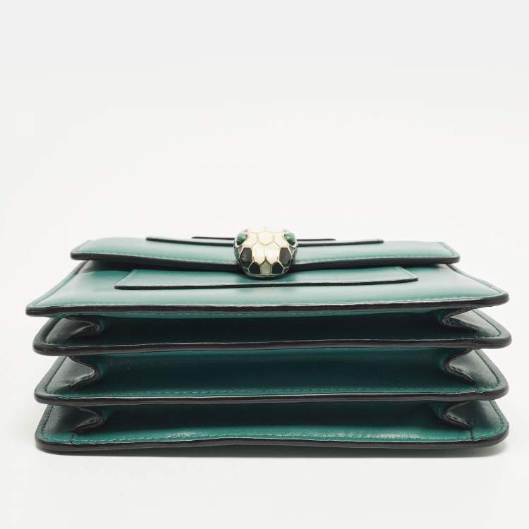 Pre Owned Bvlgari Serpenti Forever Green Leather Top Handle Bag