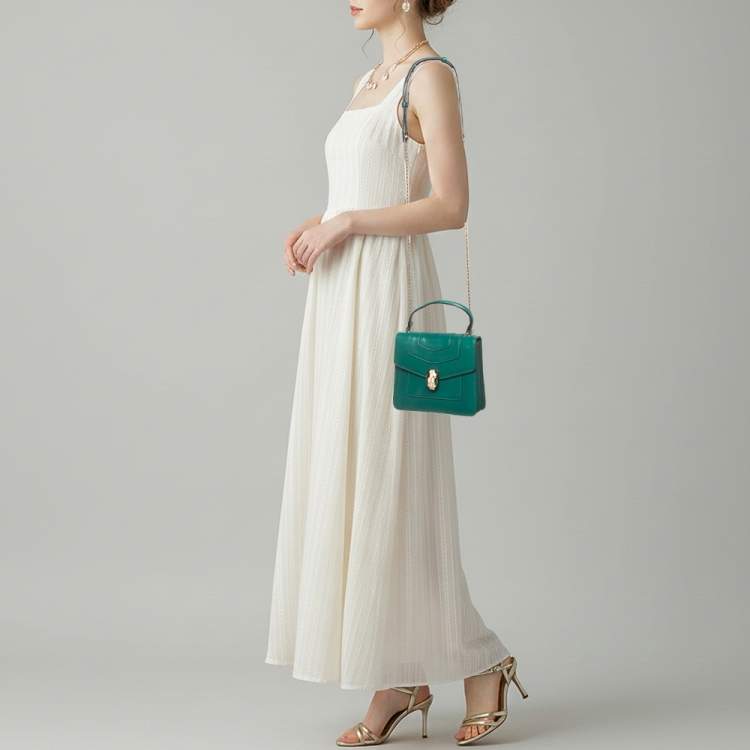 Pre Owned Bvlgari Serpenti Forever Green Leather Top Handle Bag