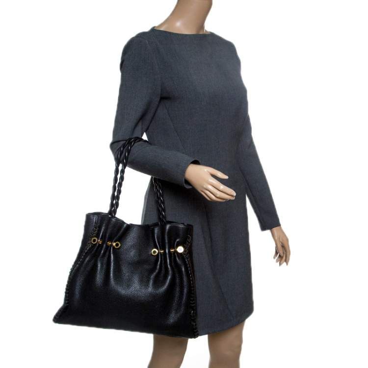 Pre Owned Bvlgari Black Leather Twistino Tina Shopper Tote