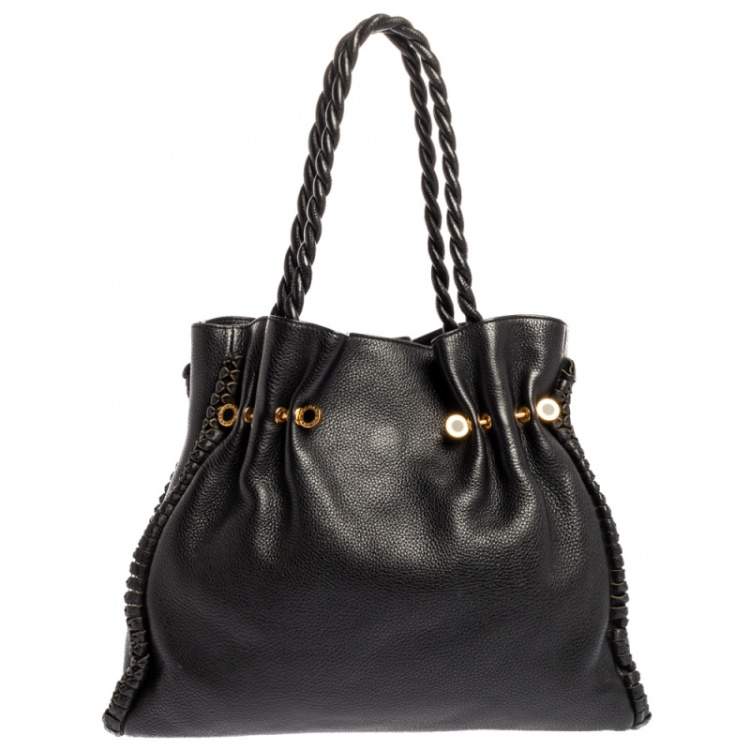 Pre Owned Bvlgari Black Leather Twistino Tina Shopper Tote