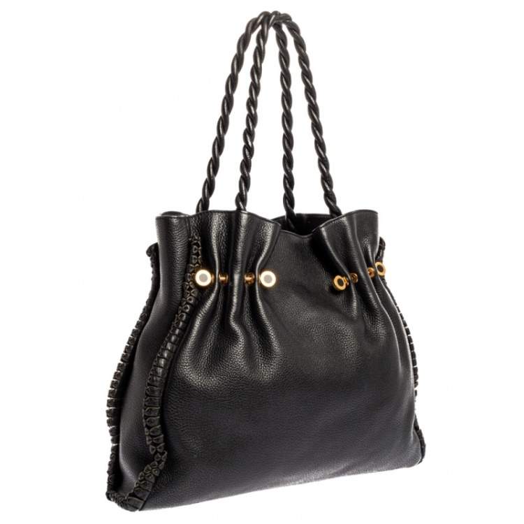 Pre Owned Bvlgari Black Leather Twistino Tina Shopper Tote