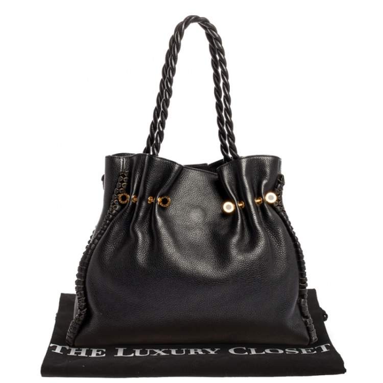 Pre Owned Bvlgari Black Leather Twistino Tina Shopper Tote
