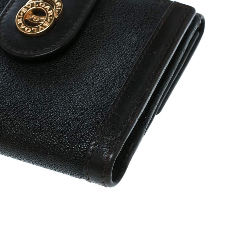 Pre Owned Bvlgari Dark Brown Leather Compact Flap Wallet