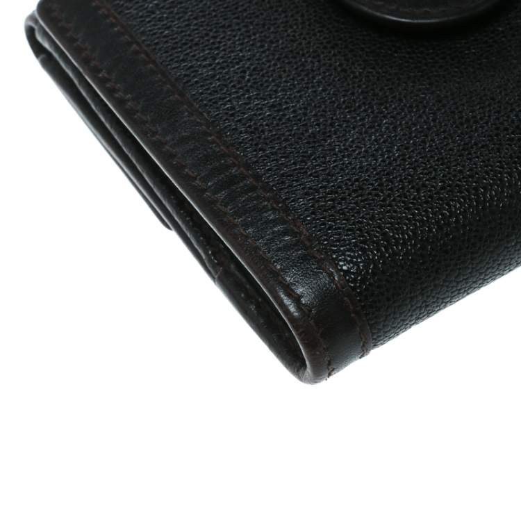 Pre Owned Bvlgari Dark Brown Leather Compact Flap Wallet