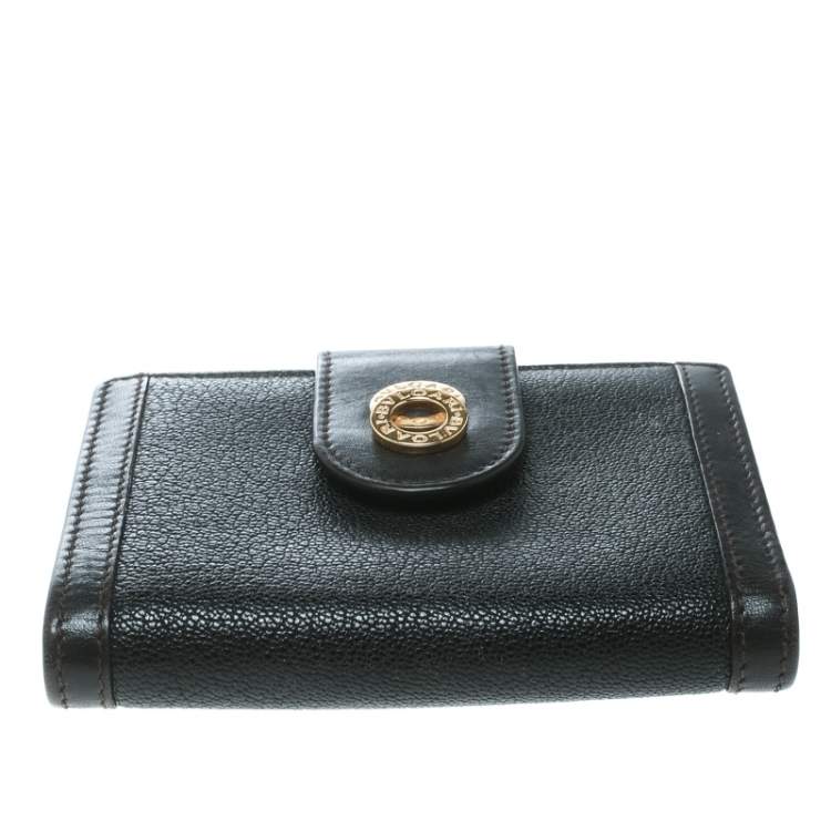 Pre Owned Bvlgari Dark Brown Leather Compact Flap Wallet