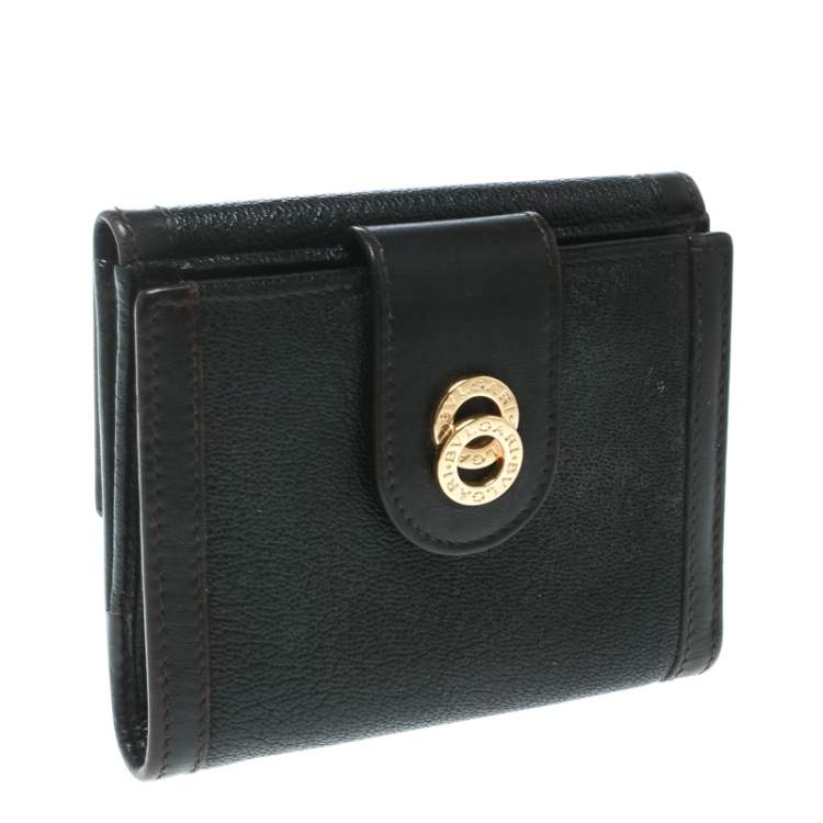 Pre Owned Bvlgari Dark Brown Leather Compact Flap Wallet