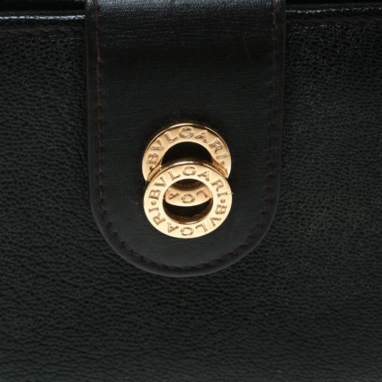 Pre Owned Bvlgari Dark Brown Leather Compact Flap Wallet