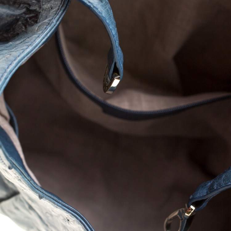 Pre Owned Bvlgari Blue Ostrich Chandra Hobo 