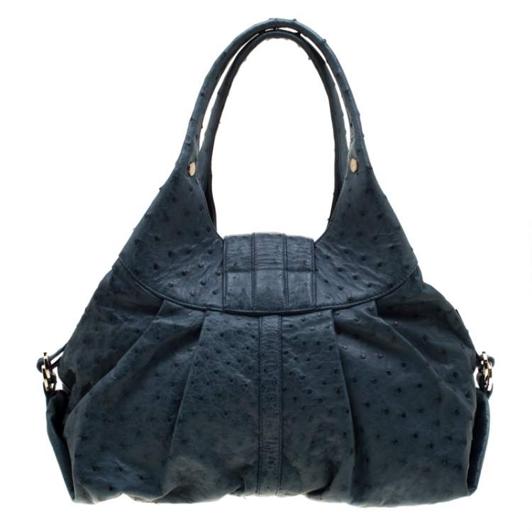 Pre Owned Bvlgari Blue Ostrich Chandra Hobo 