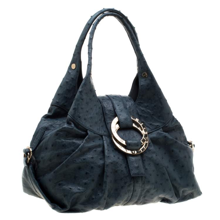 Pre Owned Bvlgari Blue Ostrich Chandra Hobo 