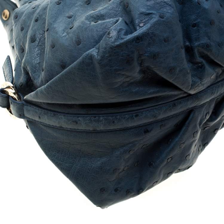 Pre Owned Bvlgari Blue Ostrich Chandra Hobo 
