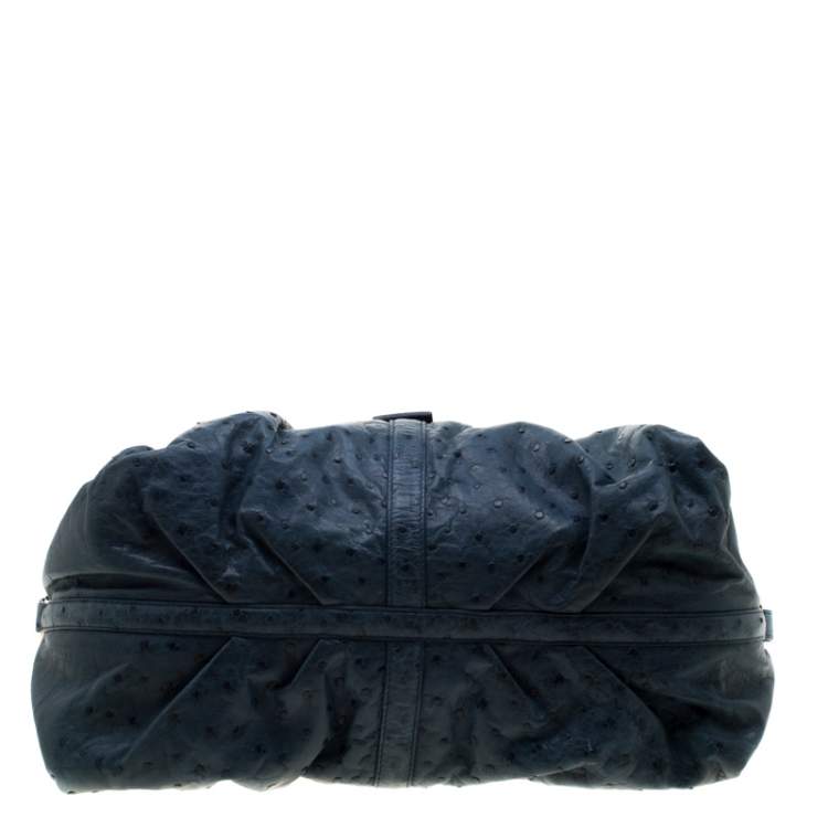 Pre Owned Bvlgari Blue Ostrich Chandra Hobo 