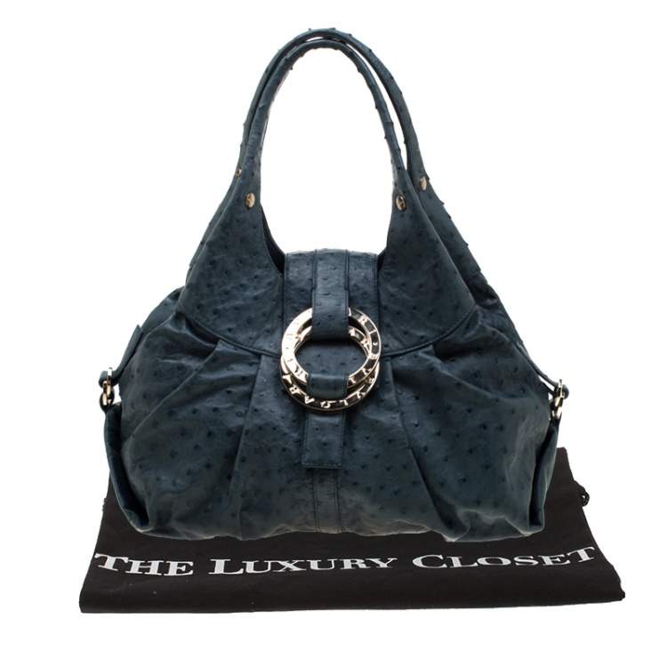 Pre Owned Bvlgari Blue Ostrich Chandra Hobo 