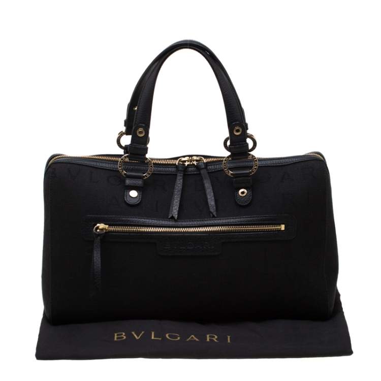 Pre Owned Bvlgari Black Logo Canvas Satchel