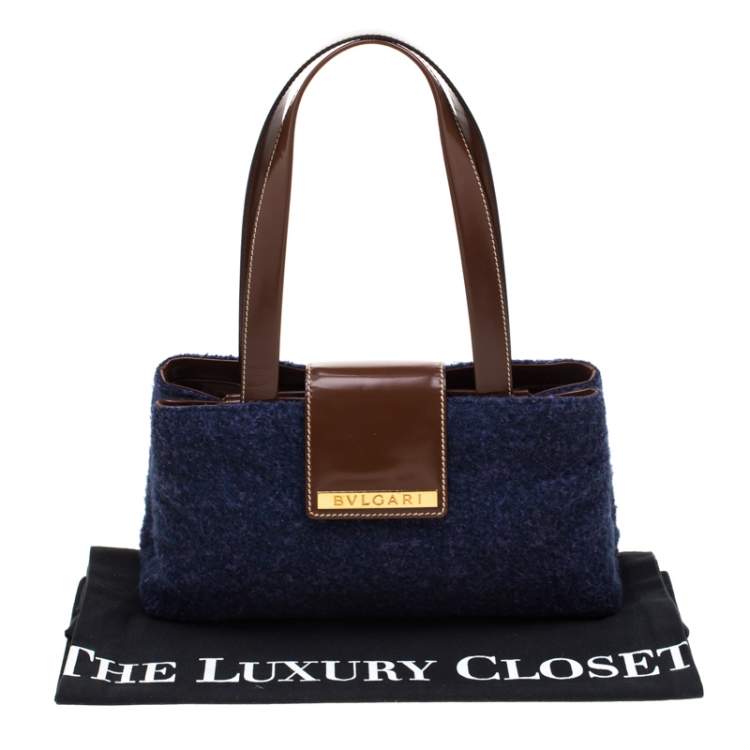 Pre Owned Bvlgari Purple/Dark Brown Wool and Leather Shoulder Bag