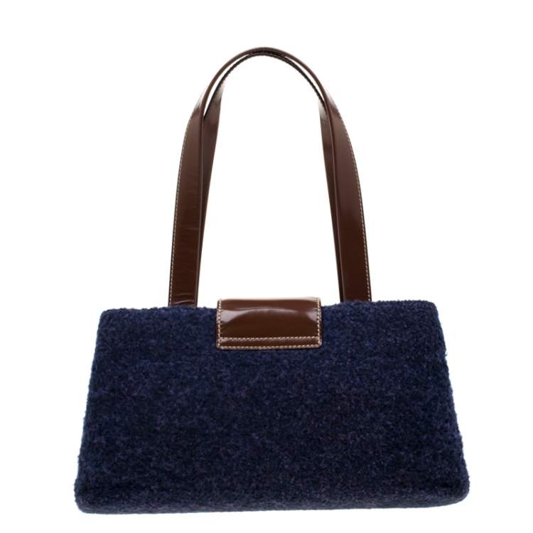 Pre Owned Bvlgari Purple/Dark Brown Wool and Leather Shoulder Bag