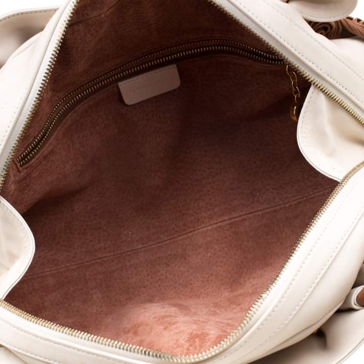 Pre Owned Bvlgari Cream/Tan Leather Twistino Tina Satchel 