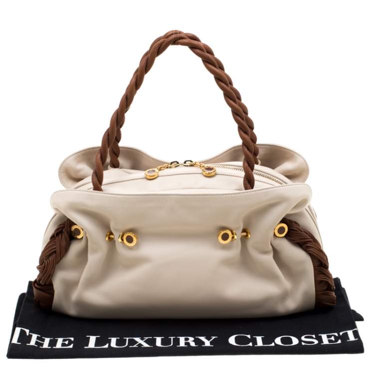 Pre Owned Bvlgari Cream/Tan Leather Twistino Tina Satchel 
