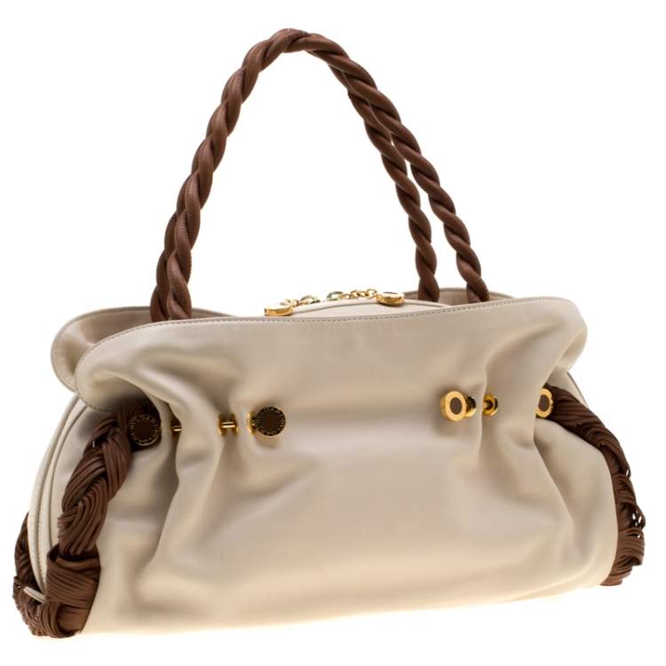 Pre Owned Bvlgari Cream/Tan Leather Twistino Tina Satchel 