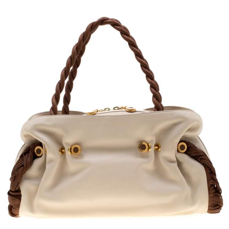 Pre Owned Bvlgari Cream/Tan Leather Twistino Tina Satchel 