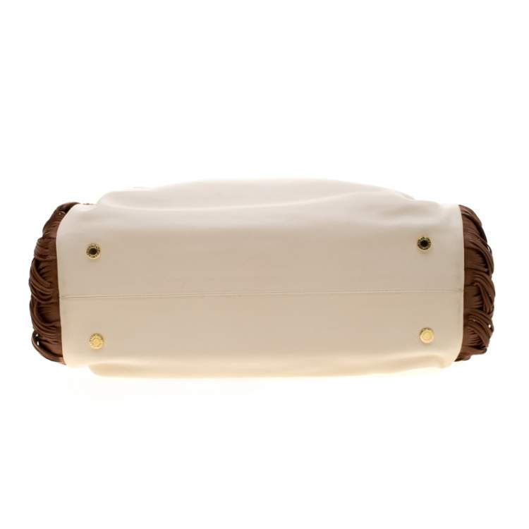 Pre Owned Bvlgari Cream/Tan Leather Twistino Tina Satchel 