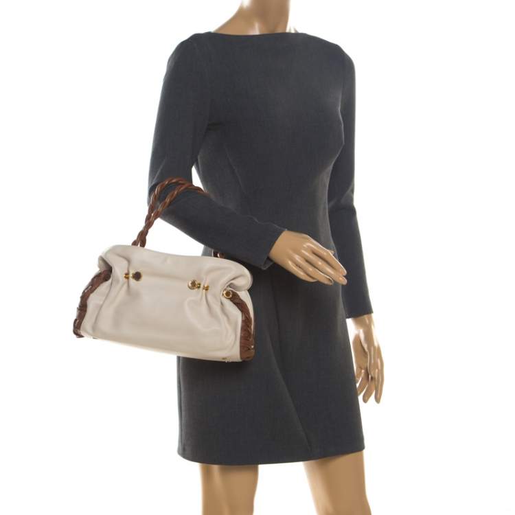 Pre Owned Bvlgari Cream/Tan Leather Twistino Tina Satchel 