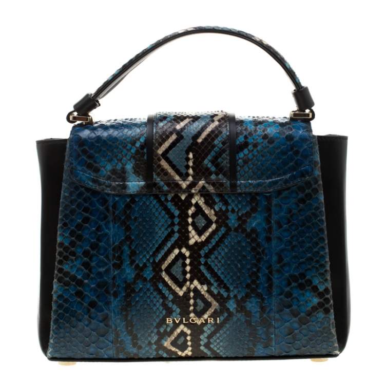 Pre Owned Bvlgari Blue Python Leather Serpenti Viper Top Handle Bag