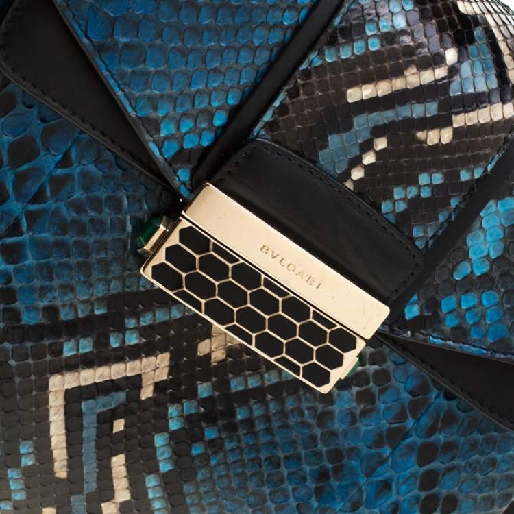 Pre Owned Bvlgari Blue Python Leather Serpenti Viper Top Handle Bag