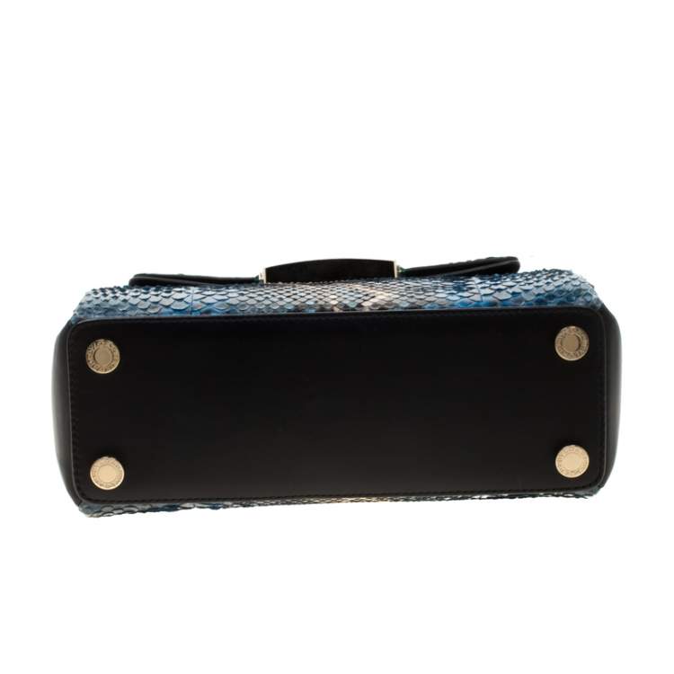 Pre Owned Bvlgari Blue Python Leather Serpenti Viper Top Handle Bag