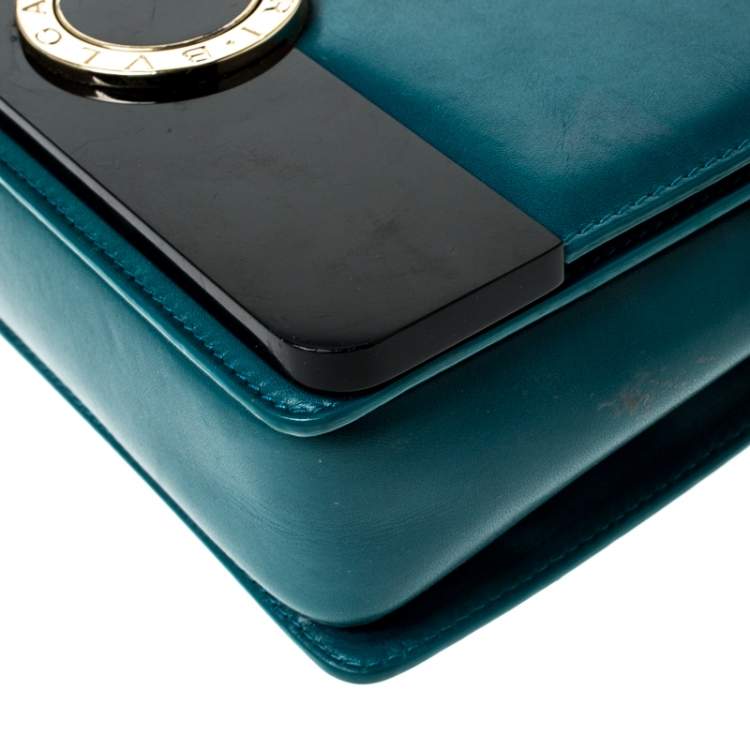 Pre Owned Bvlgari Teal/Black Leather and Perspex Small Flap Cover Shoulder Bag