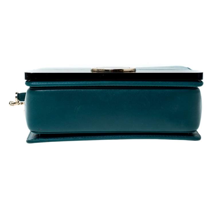 Pre Owned Bvlgari Teal/Black Leather and Perspex Small Flap Cover Shoulder Bag