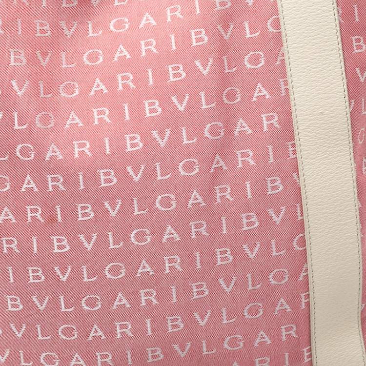 Pre Owned Bvlgari Pink/Beige Logo Mania Canvas and Leather Tote
