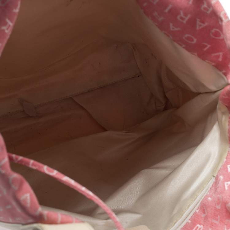 Pre Owned Bvlgari Pink/Beige Logo Mania Canvas and Leather Tote
