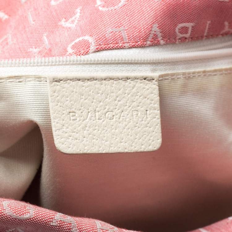 Pre Owned Bvlgari Pink/Beige Logo Mania Canvas and Leather Tote