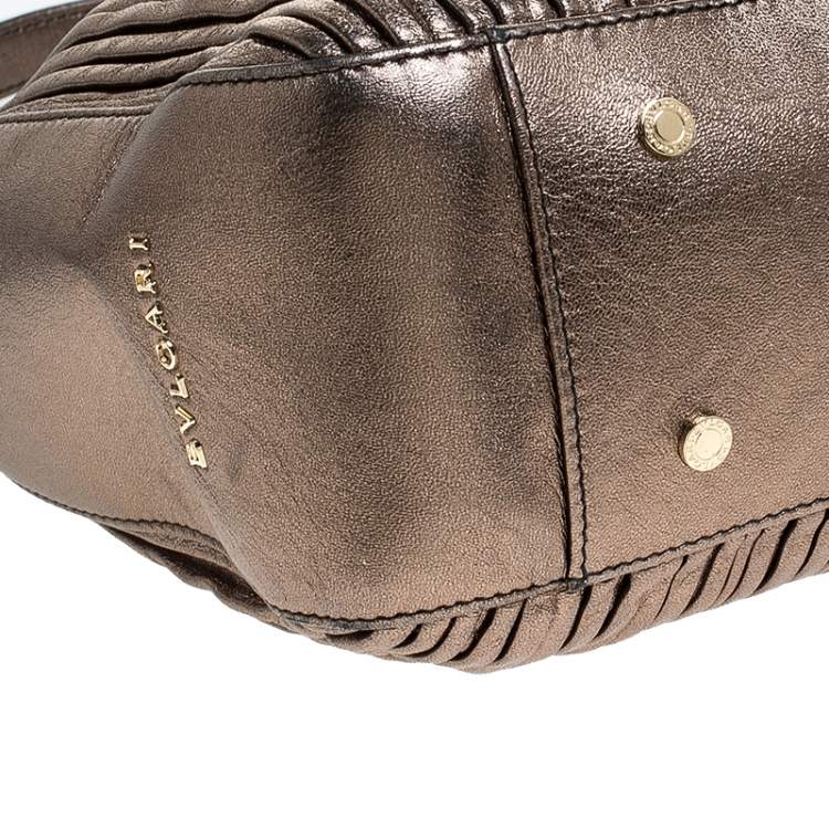 Pre Owned Bvlgari Gunmetal Plisse Leather Monte Shopper Tote
