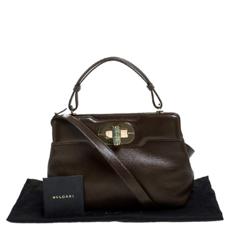 Pre Owned Bvlgari Olive Green Leather Isabella Rossellini Top Handle Bag