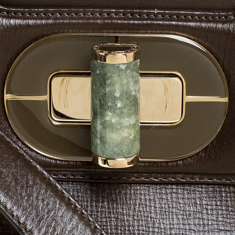 Pre Owned Bvlgari Olive Green Leather Isabella Rossellini Top Handle Bag