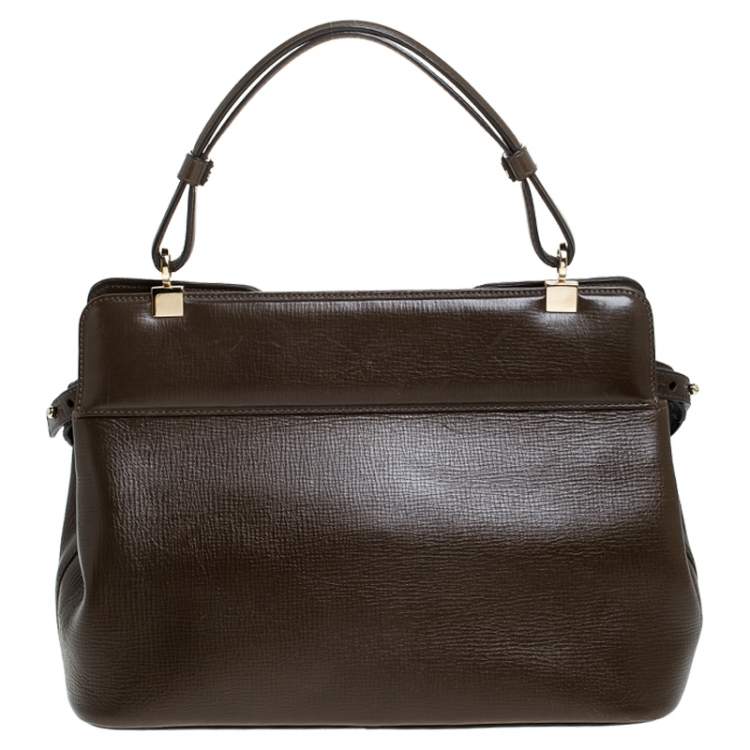 Pre Owned Bvlgari Olive Green Leather Isabella Rossellini Top Handle Bag
