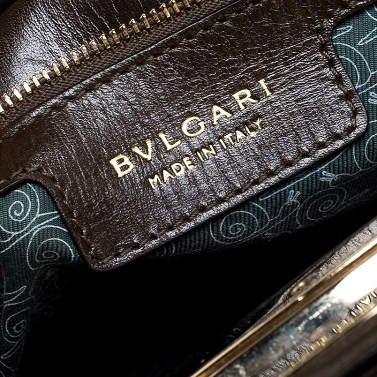 Pre Owned Bvlgari Olive Green Leather Isabella Rossellini Top Handle Bag