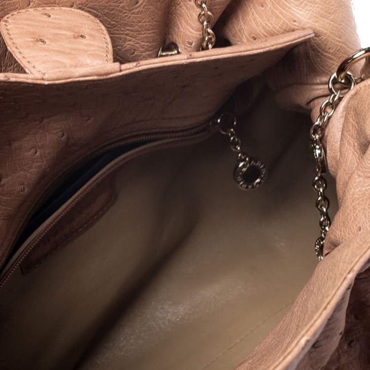 Pre Owned Bvlgari Tan Ostrich Leather Twistino Tina Satchel 
