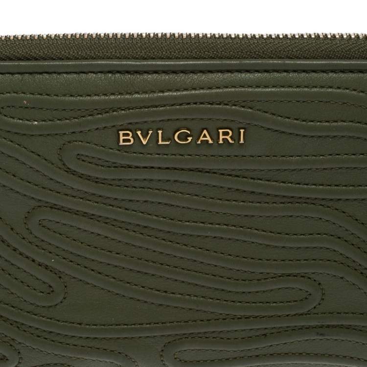 Pre Owned Bvlgari Green Leather Zip Around Wallet