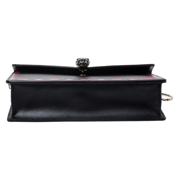Pre Owned Bvlgari Black Leather Patch Details Serpenti Forever Chain Clutch